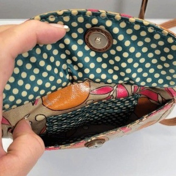 Vintage Y2K Fossil Key-Per Crossbody Bag Brown Citrus Floral Small Coated Canvas - Picture 6 of 8